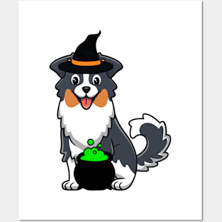 Funny Collie Dog is wearing a witch costume Posters and Art